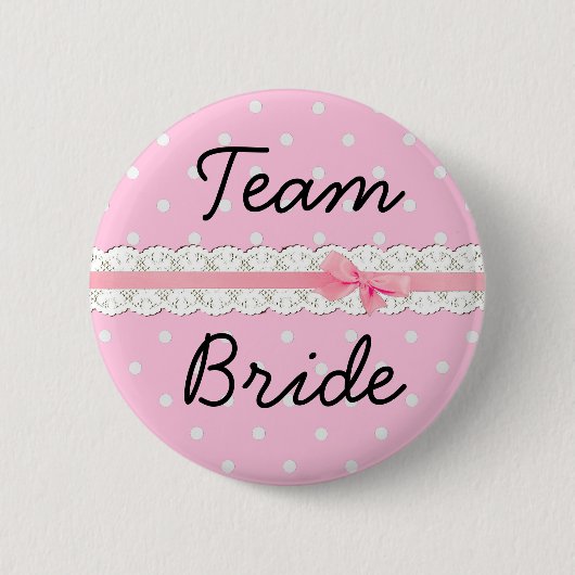 Badge Rond 5 Cm Équipe Rose à Points Team Bride Enterrement de Vie (Devant)