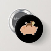 Badge Rond 5 Cm Équitation de singe de bébé sur un porc (Devant & derrière)