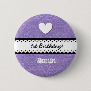 Badge Rond 5 Cm ęr Coeur et ruban cranté v2A de fille