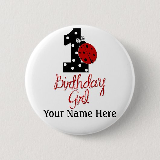 Badge Rond 5 Cm ęr Fille d'anniversaire - Madame Bug - 1 - (Devant)