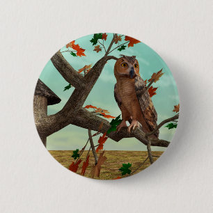 Badge Rond 5 Cm Érable à feuilles d'automne Chouette Art faunique