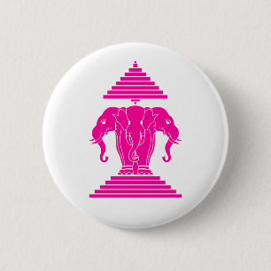 Badge Rond 5 Cm Erawan rose trois éléphant en tête Lao / Laos Drap