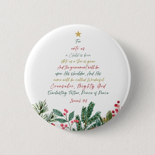 Badge Rond 5 Cm Ésaïe 9:6 Pour nous un enfant est né Noël (Devant)