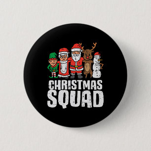 Badge Rond 5 Cm Escadron de Noël Père Noël Elf Xmas Famille Enfant