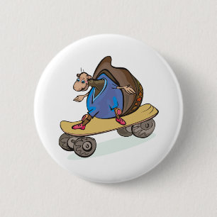 Badge Rond 5 Cm Escargot Skateboarder Planche à Roulettes Amusant