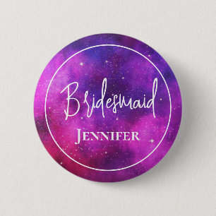 Badge Rond 5 Cm Espace rose et violet & Étoiles Faux Galaxy Brides