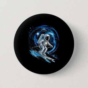 Badge Rond 5 Cm Espace ski sport d'hiver skieur drôle ski astronau