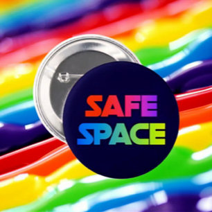 Badge Rond 5 Cm ESPACE SÛR – Bouton déclaration arc-en-ciel gras