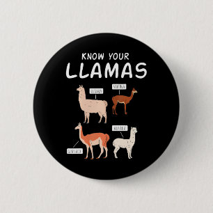 Badge Rond 5 Cm Espèces d'Alpaca et de Llama Pérou Amérique du Sud