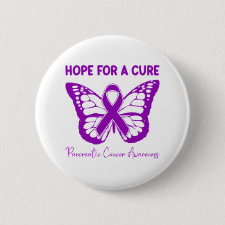 Badge Rond 5 Cm Espoir de guérison Papillon violet Cancer du pancr