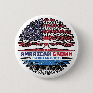 Badge Rond 5 Cm Estonia Estonian American USA Tree Roots Flag