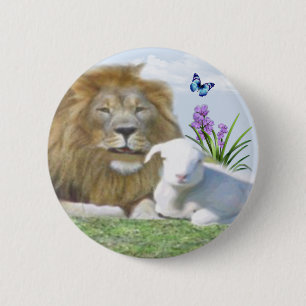 Badge Rond 5 Cm Et le Lion couchera avec l'Agneau