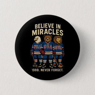 Badge Rond 5 Cm États-Unis 1980 Hockey sur glace Rétro Animaux