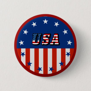 Badge Rond 5 Cm États-Unis - Drapeau américain et étoiles dans le