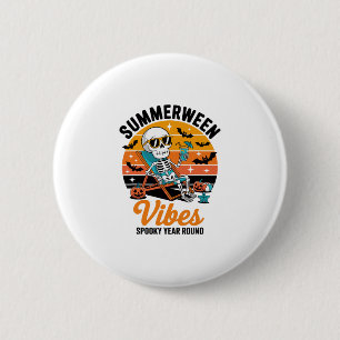 Badge Rond 5 Cm Été effrayant squelette de plage drôle Halloween é