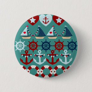Badge Rond 5 Cm Eté Thème nautique Ancres Bateaux à voile Helms