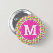 Badge Rond 5 Cm Été Tropical Ananas & Pastèque Monogramme (Devant & derrière)