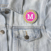 Badge Rond 5 Cm Été Tropical Ananas & Pastèque Monogramme (En situation)