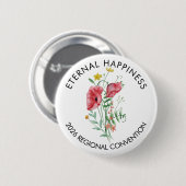 Badge Rond 5 Cm Eternal Happiness 2026 Convention avec fleurs (Devant & derrière)