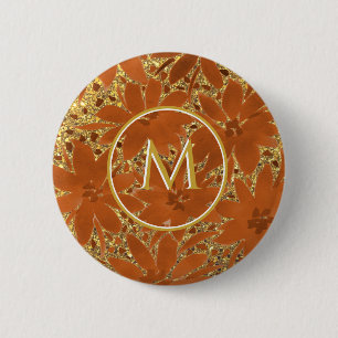 Badge Rond 5 Cm Étincelle d'or monogramme classique
