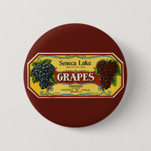Badge Rond 5 Cm Étiquette de caisse de fruits vintage, raisins du