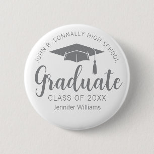 Badge Rond 5 Cm Étiquette de nom de diplômé gris argenté chic pour