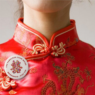 Badge Rond 5 Cm Étiquette de nom de mariage chinois Bonheur Double