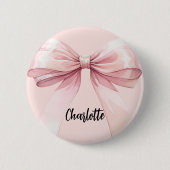 Badge Rond 5 Cm Étiquette de nom rose en nœud (Devant)
