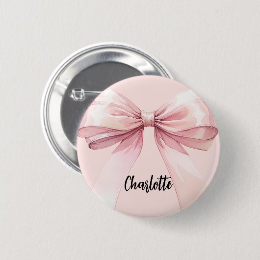 Badge Rond 5 Cm Étiquette de nom rose en nœud (Devant & derrière)