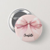Badge Rond 5 Cm Étiquette de nom rose nœud (Devant & derrière)