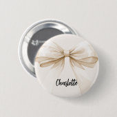 Badge Rond 5 Cm Étiquette nominative beige à noeud (Devant & derrière)