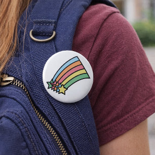 Badge Rond 5 Cm Étoile Filante Pastel Arc-en-Ciel Rétro Étoiles