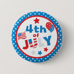 Badge Rond 5 Cm Étoiles et drapeau rouge, blanc et bleu du 4 juill