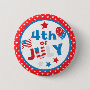 Badge Rond 5 Cm Étoiles et drapeau rouge, blanc et bleu du 4 juill