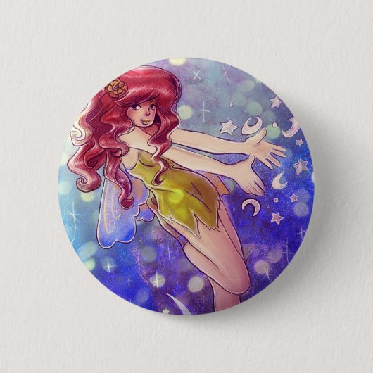 Badge Rond 5 Cm Étoiles et fée de lune (Devant)