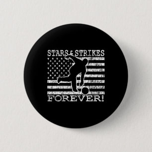 Badge Rond 5 Cm Étoiles Et Grèves Pour Jamais Bowling Drapeau Amér