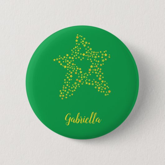 Badge Rond 5 Cm étoiles jaunes en étoile sur vert (Devant)