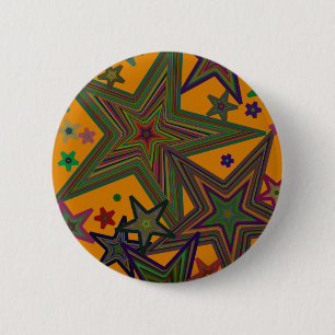 Badge Rond 5 Cm Étoiles Orange Green Party