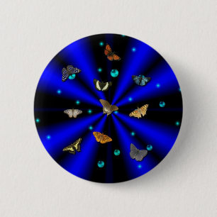 Badge Rond 5 Cm Étoiles, perles et papillon sur noir et bleu