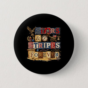 Badge Rond 5 Cm Étoiles Rayures Pour Toujours Patriotique Américai