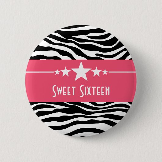 Badge Rond 5 Cm Étoiles roses Zèbre Imprimer Sweet 16 Bouton (Devant)
