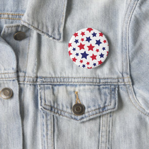 Badge Rond 5 Cm Étoiles rouges et bleues, 4 juillet, fond blanc