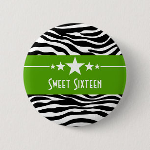 Badge Rond 5 Cm Étoiles vertes Zèbre Imprimer Sweet 16 Bouton
