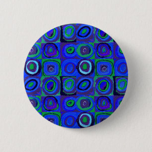 Badge Rond 5 Cm Étude de couleur carrés Squares Bleus Cercles