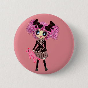 Badge Rond 5 Cm Étudiante de Kawaii avec PinkyP