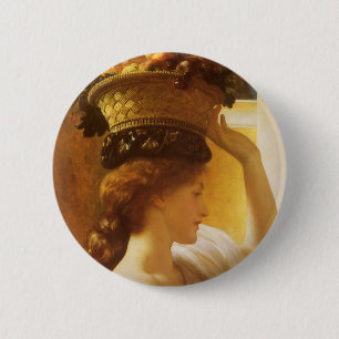 Badge Rond 5 Cm Eucharis - Jeune fille avec une corbeille de fruit