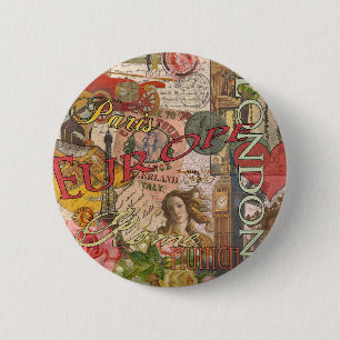 Badge Rond 5 Cm Europe Travel Print Art Londres Paris