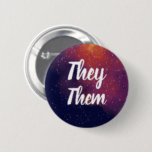 Badge Rond 5 Cm Eux/eux pronom personnalisable de galaxie