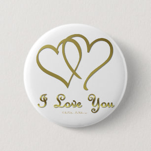 Badge Rond 5 Cm Eventré Gold Hearts i Love You