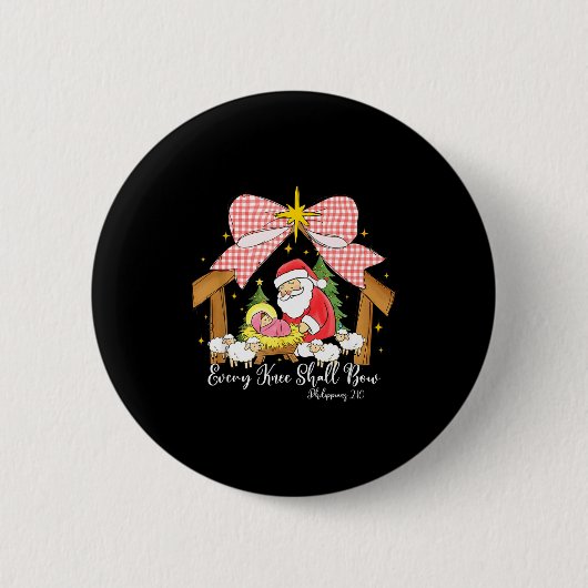 Badge Rond 5 Cm Every Knee Shall Bow Santa Christmas Nativity Scen (Devant)
